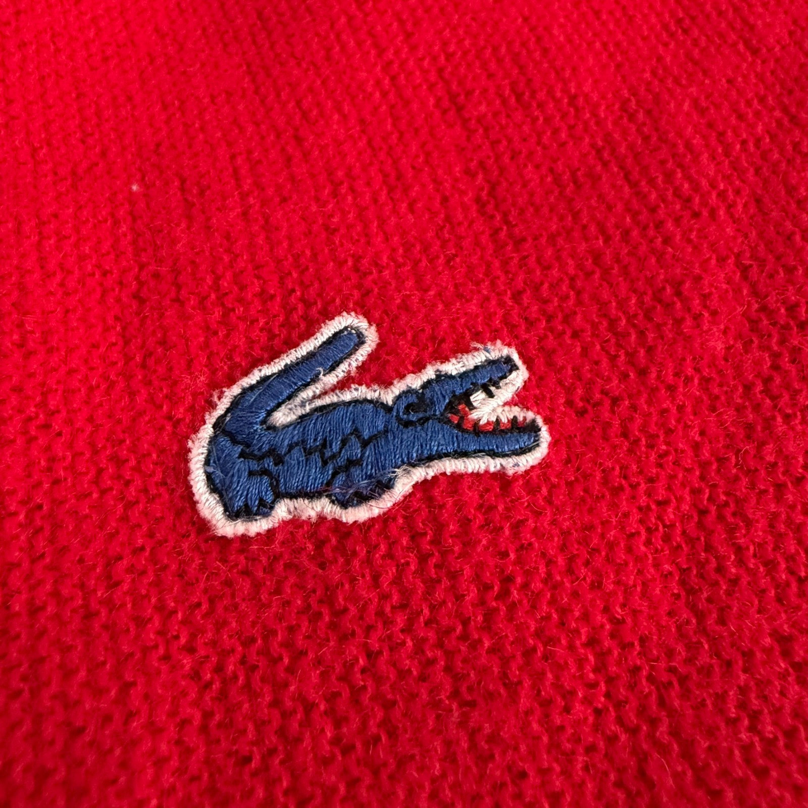 Vintage 80s IZOD Lacoste V Neck Sweater Men’s Large Red USA Orlon Acrylic Preppy