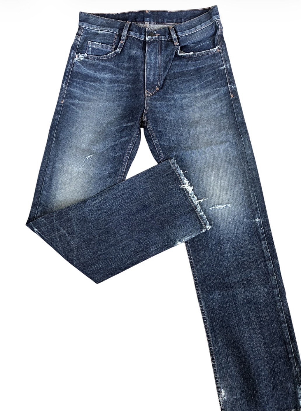 Rockabilly Blue Denim Straight Jeans Distressed 5-Pocket Logo Solid
