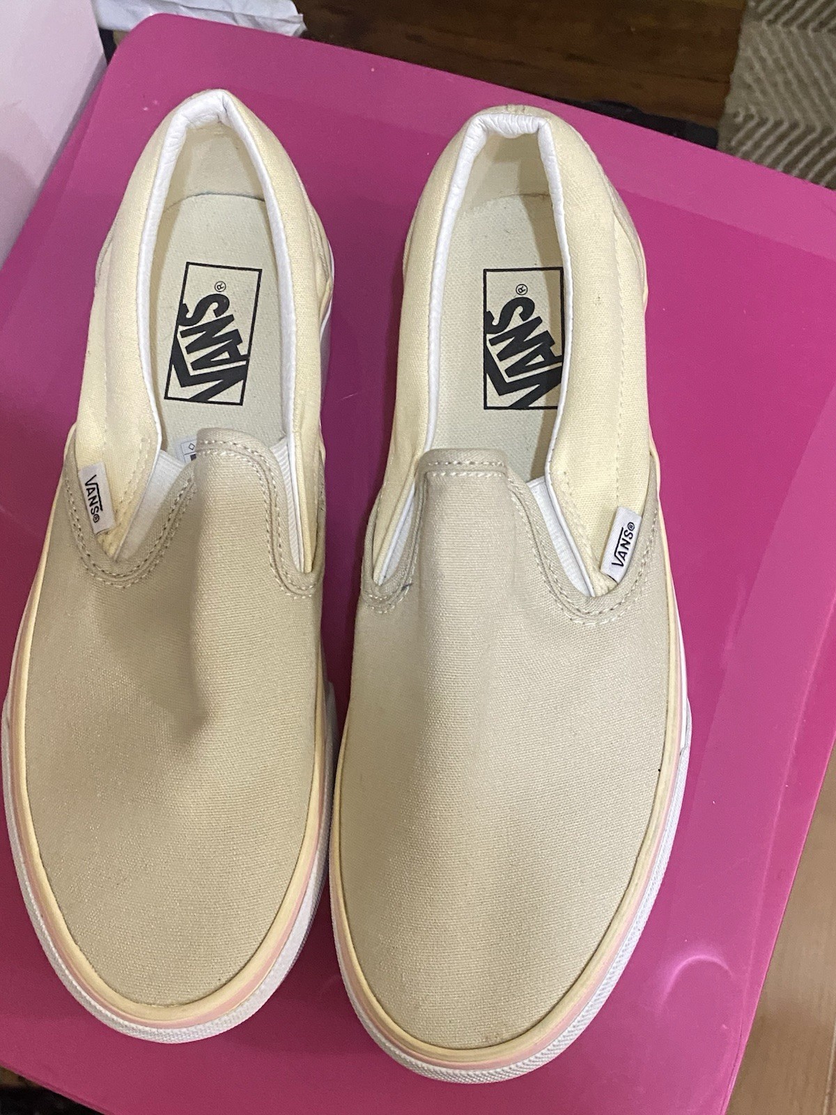 VANS Classic Slip-On Beige Solid Low Top Slip On Sneakers Rubber Outsole