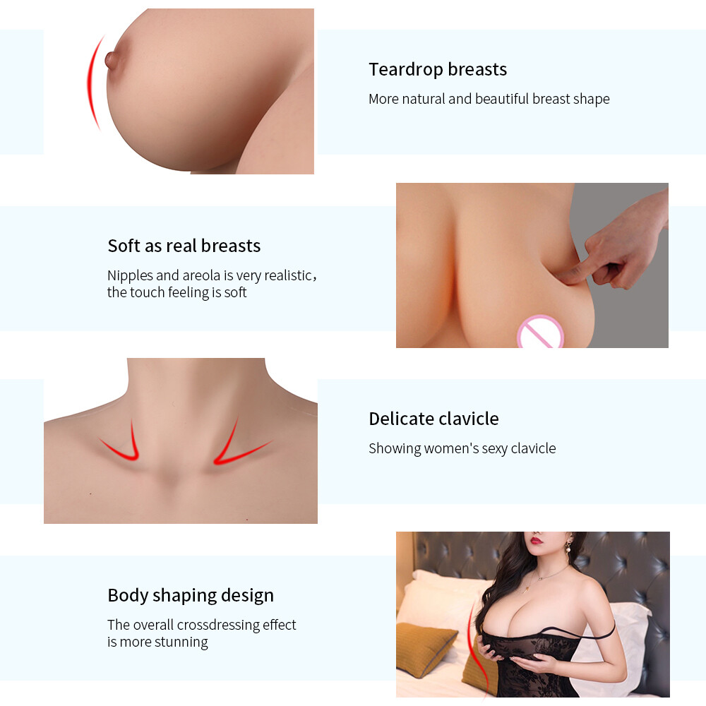 IMI 9th Flocking Silicone Breast Form Boobs B-K Cup Breastplate for Crossdresser