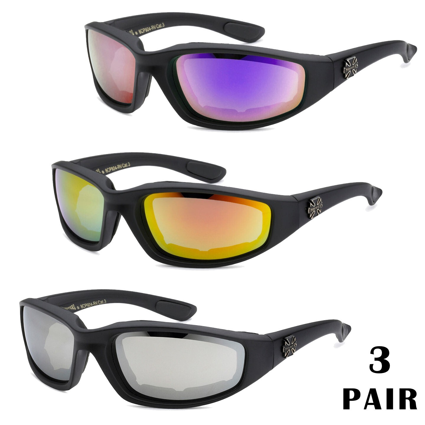 1/3 Pair Motorcycle Sports Biker Riding Glasses Padded Wind Resistant Sunglasses