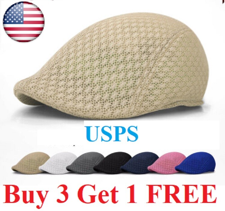 Duck Mesh Summer Gatsby Cap Mens Ivy Hat Golf Driving Sun Flat Cabbie Newsboy