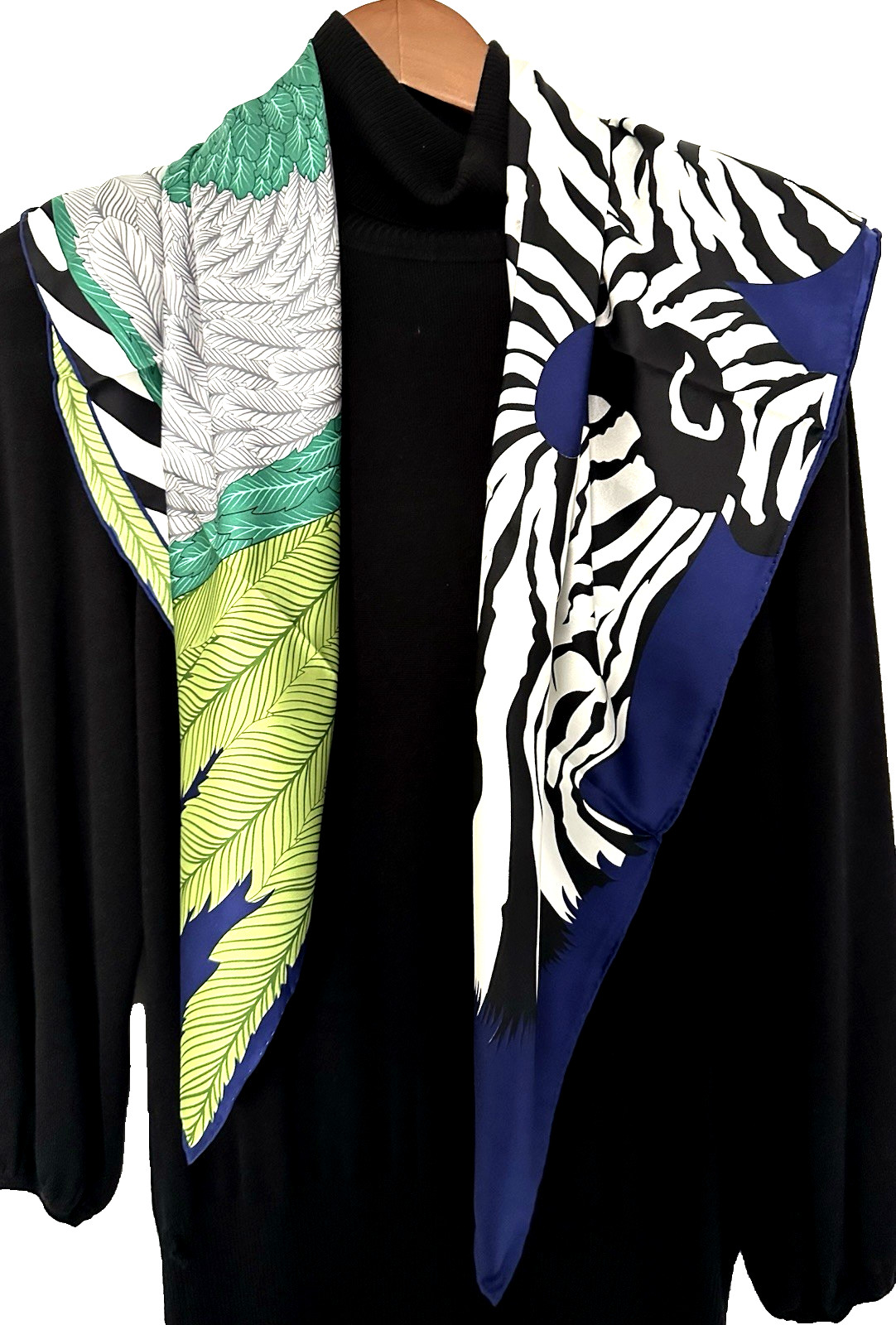 35″x35″Blue Flying Zebra Print Pure Mulberry Twill Silk14momme Scarf88x88cm5-77