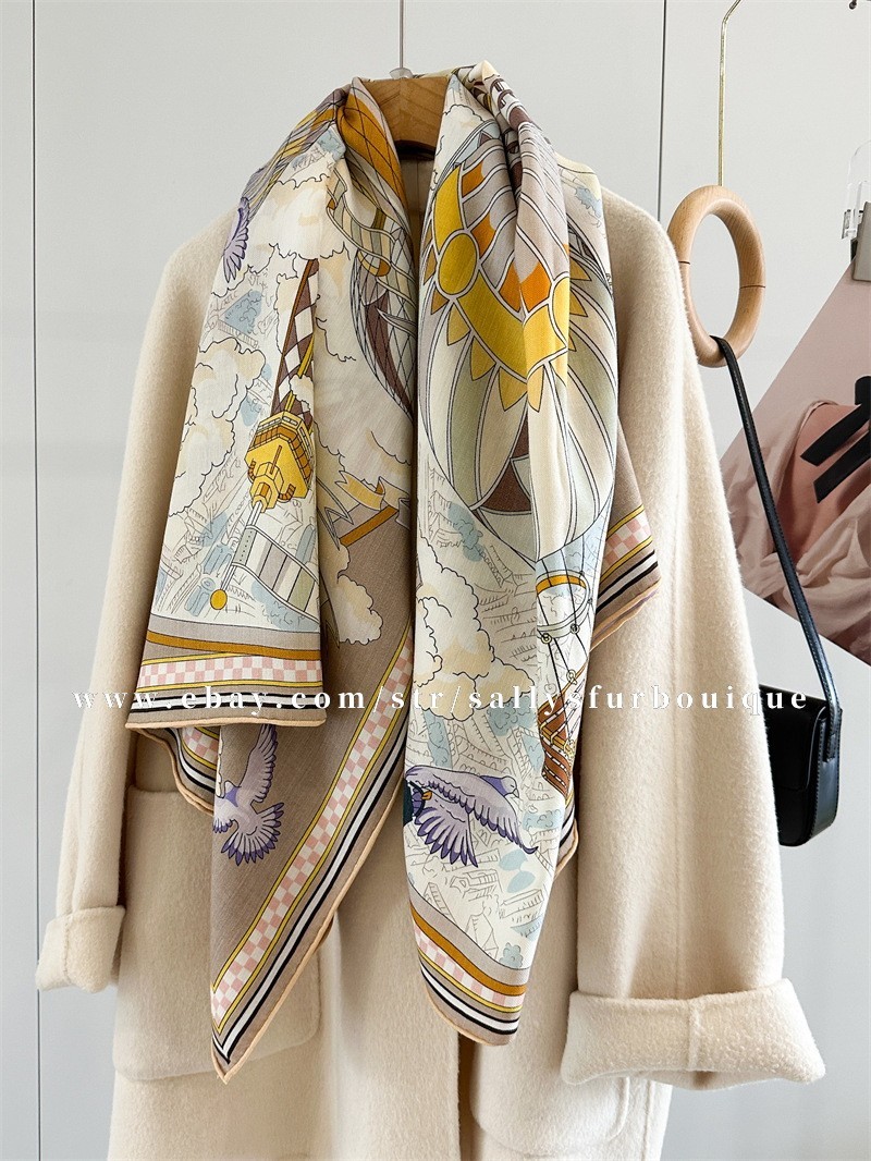Sallys 70% Cashmere & 30% Silk Wrap Scarf Balloon Print Double Face Shawl 53″