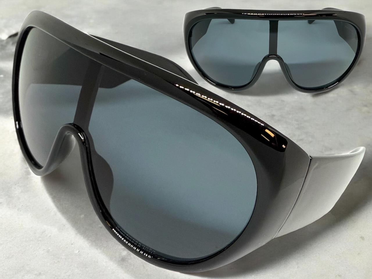 Oversize Exaggerated Modern Retro Wrap Shield SUNGLASSES Large Thick Black Frame