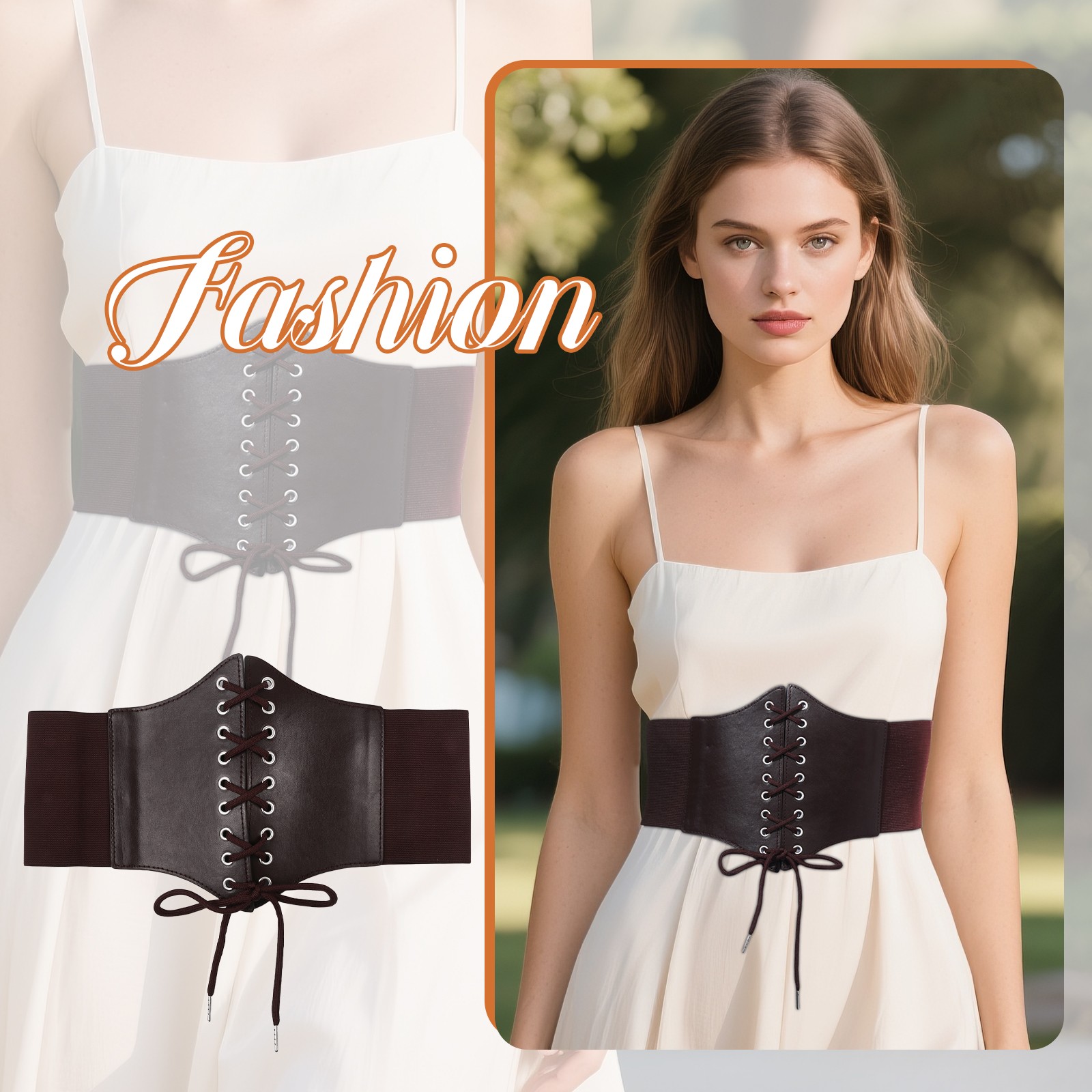 Women’s Adjustable Buckle Elastic Lace-up Tied Corset Waist Belt for Dress Shirt