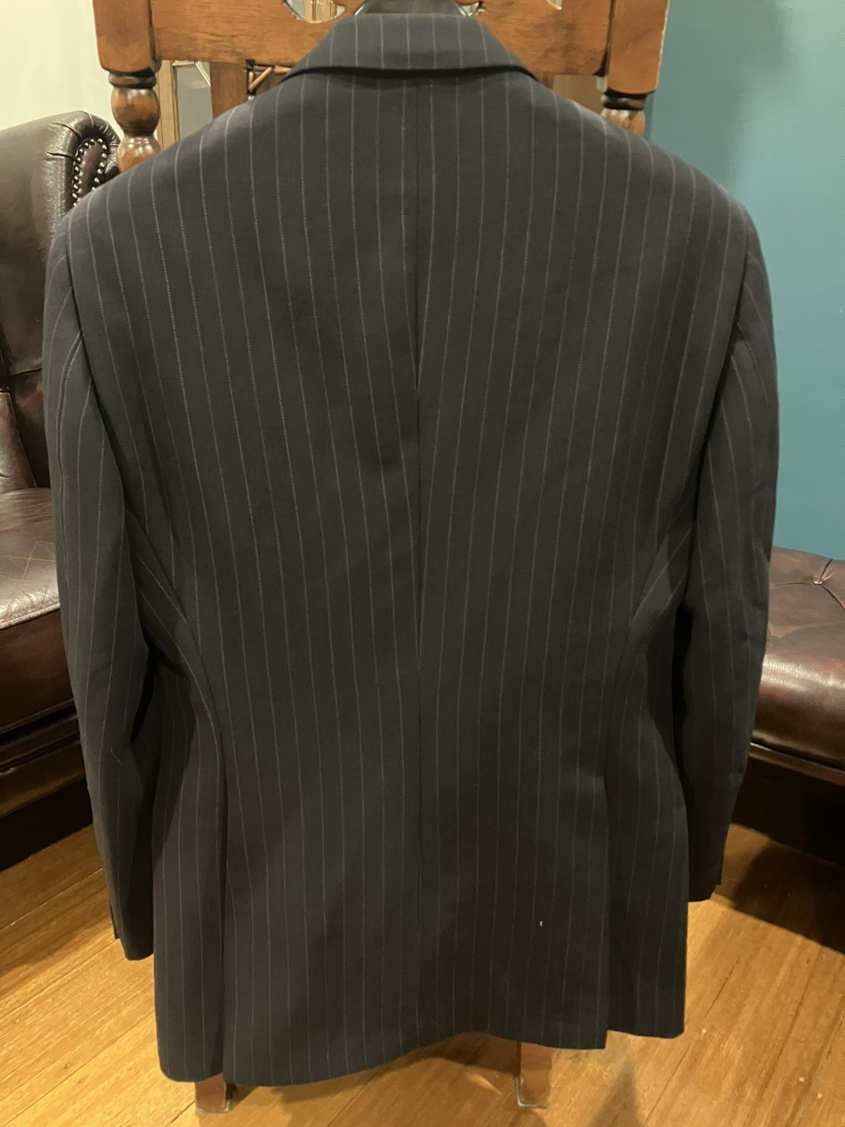 Giorgio Armani Vintage Collezioni Men Navy Blue Pinstripe 2 Pcs Suit 48R 90s