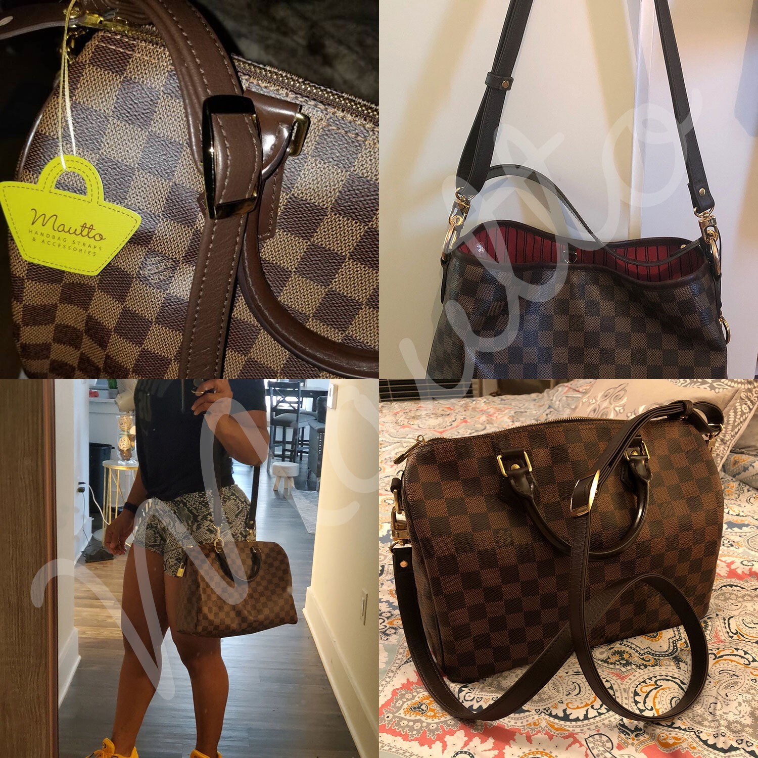 Genuine Dark Brown Leather Strap for LV DE Purse/Bag Adjustable Crossbody Length