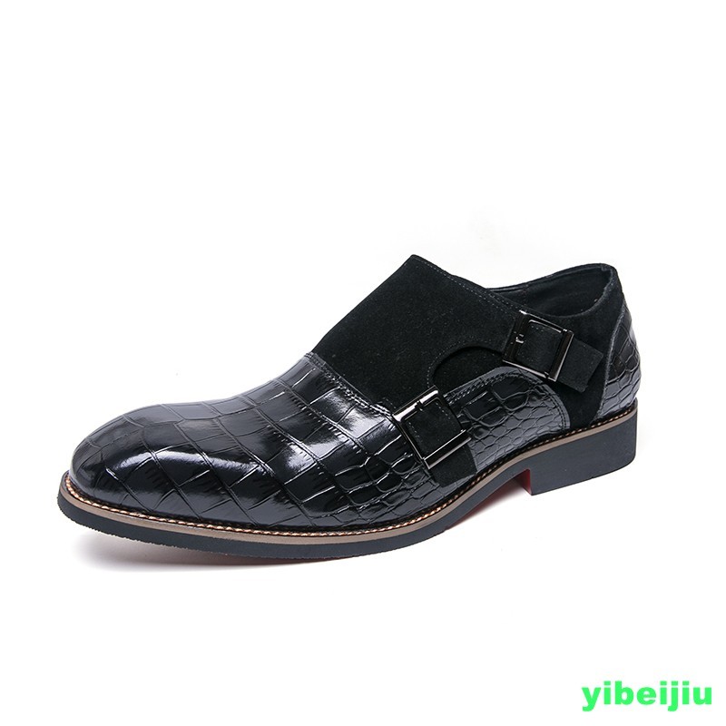 Men’s Vintage Crack Alligator Crocodile Pattern Monk Strap Oxfords Leather Shoes