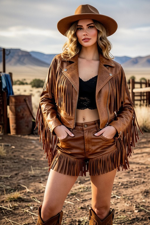Women’s Western Fringe Suede Jacket Brown Cowgirl Rodeo Leather Style Coat