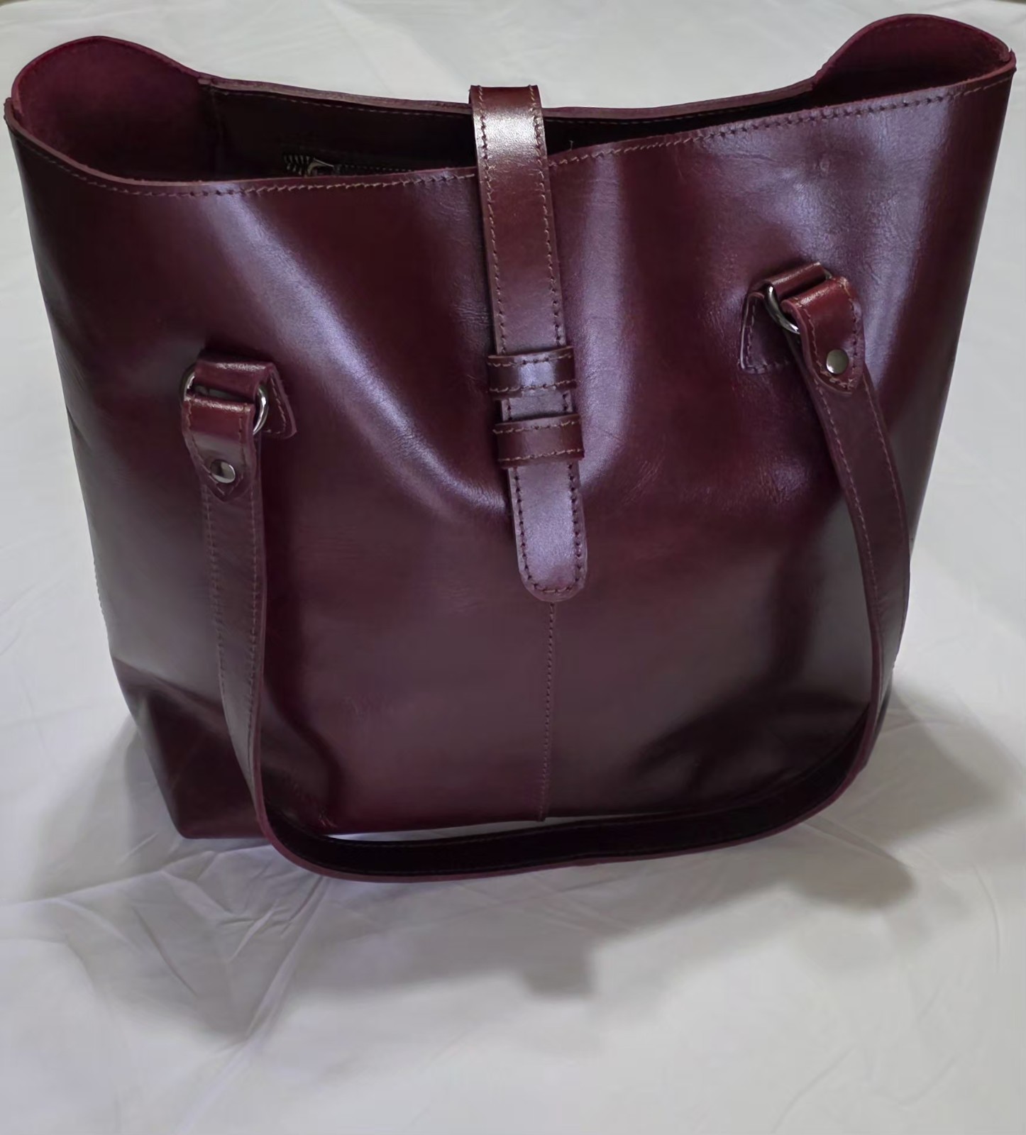 Handmade Mexican Genuine Artisan Leather Burgundy Tote Shoulder Bag