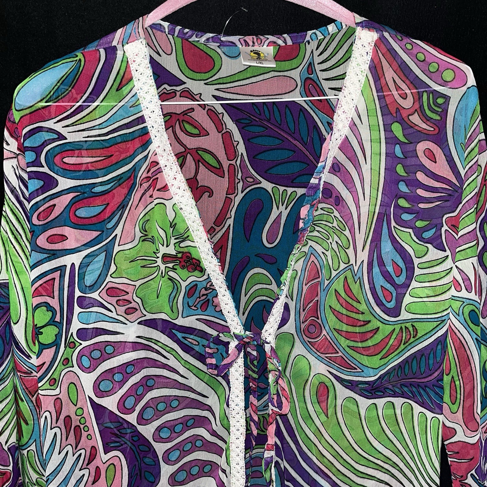 VTG Y2K Bearfoot Attitude XL Cardigan Paisley Floral Swirl Patterns Embroidered