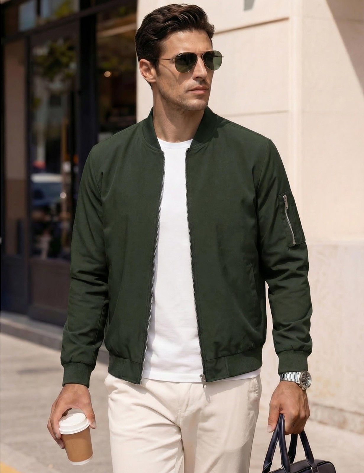 Men’s Lightweight Bomber Jacket Spring Fall Thin Casual Coat Full-Zip Work Coats