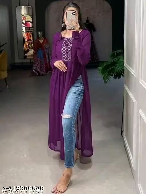 Readymad Georgette Embroidered Kurta/kurti For Women’s Party Festive Outfit Gift
