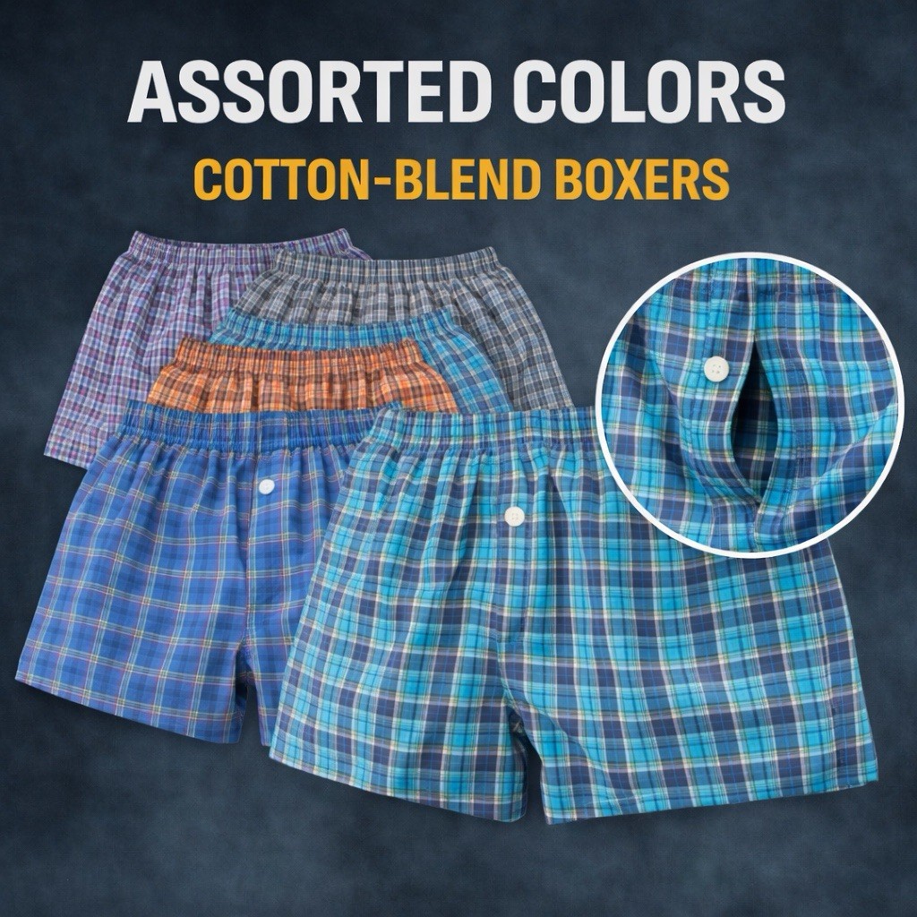 Men Cotton-Blend Boxer Shorts 5 Pack | Buy 3 Get 2 Free | Soft Loose Comfy Fit