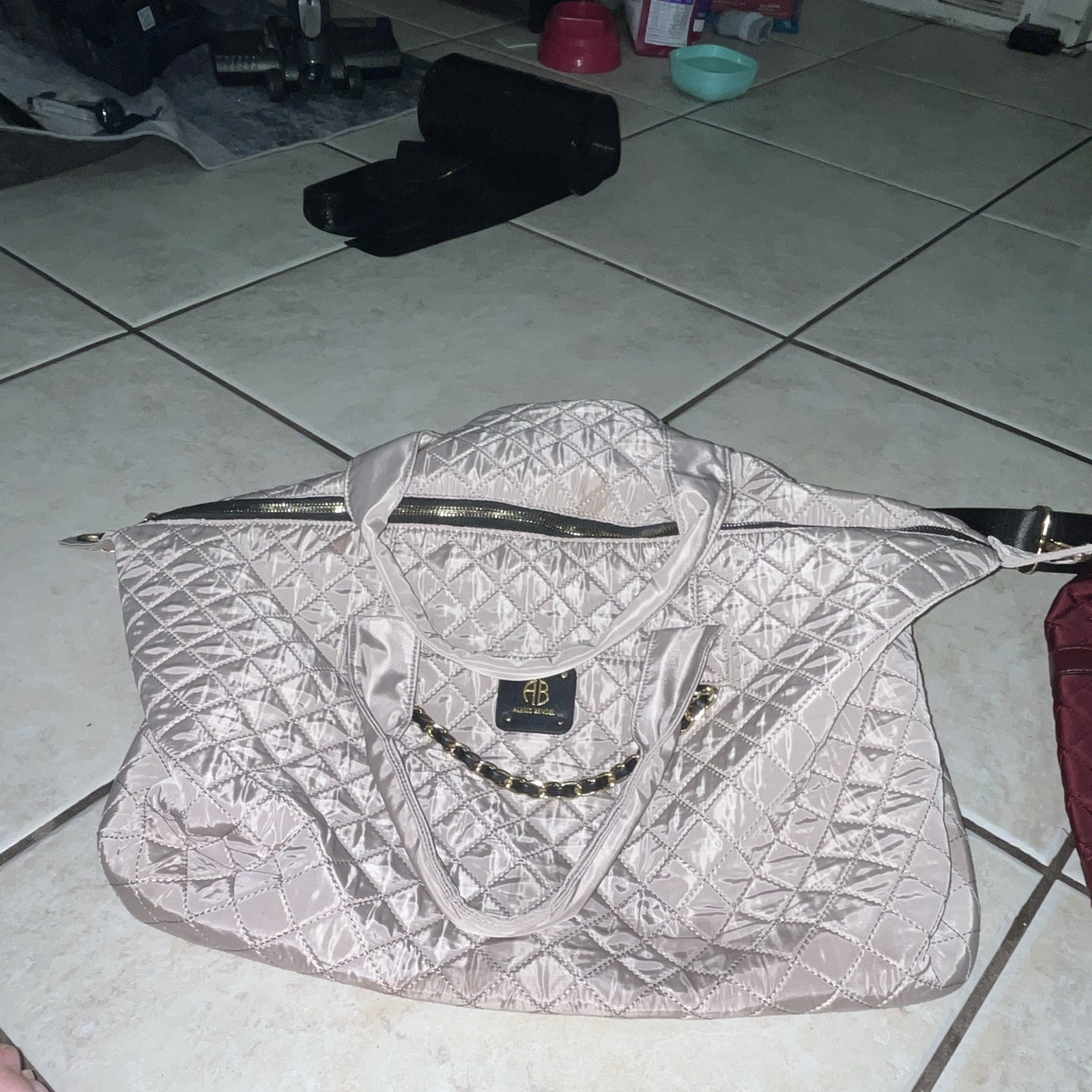 Alexis Bendel Large Beige Quilted Tote Zip Top Gold Hardware Detachable Strap