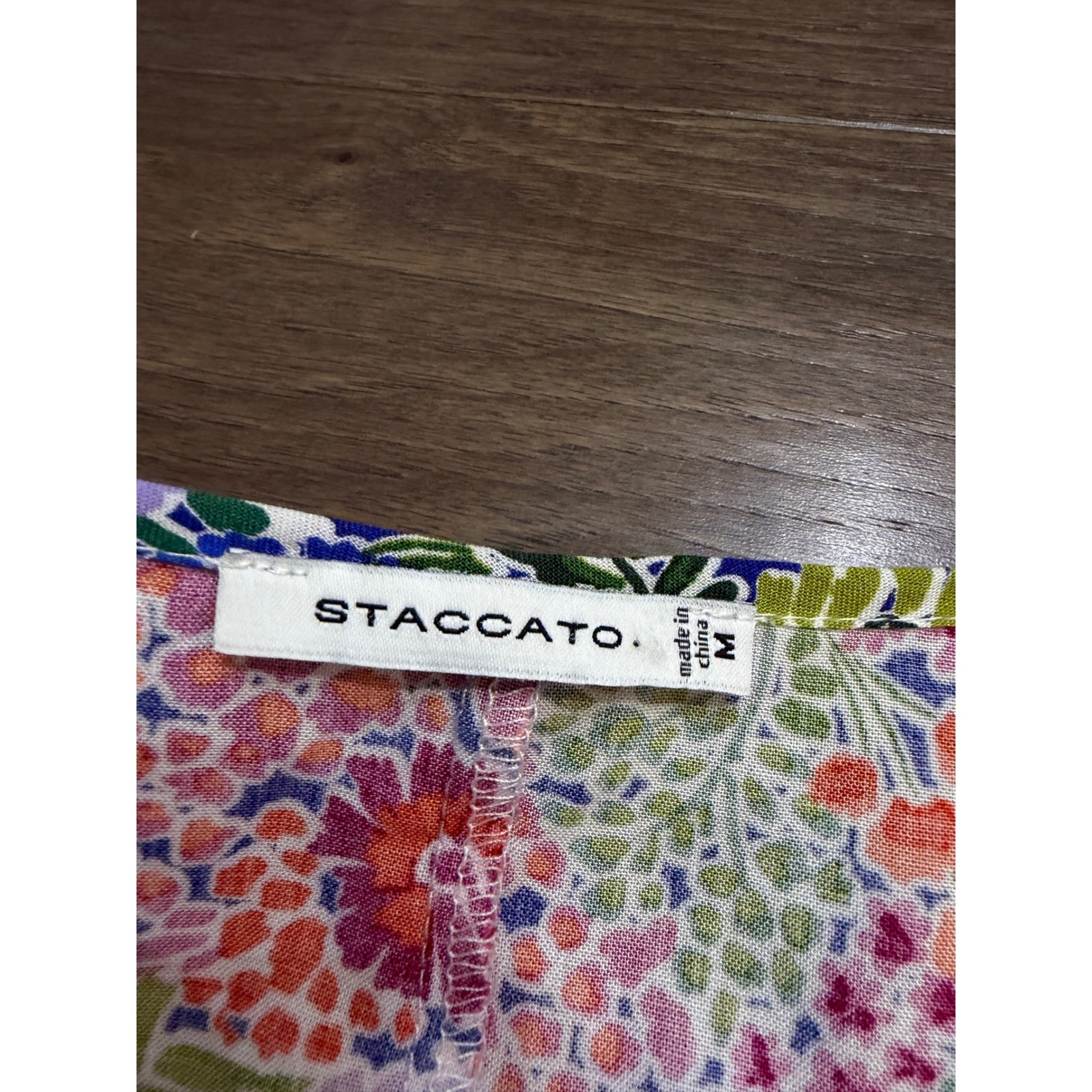 Staccato Womens Floral Surplice V-Neck Rayon Blouse Multicolor Short Sleeve M