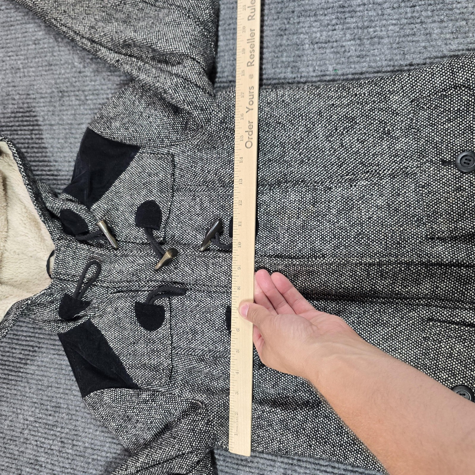 PrAna Coat Womens Small Gray Tweed Hooded Toggle Parka Lined Insulated Pockets