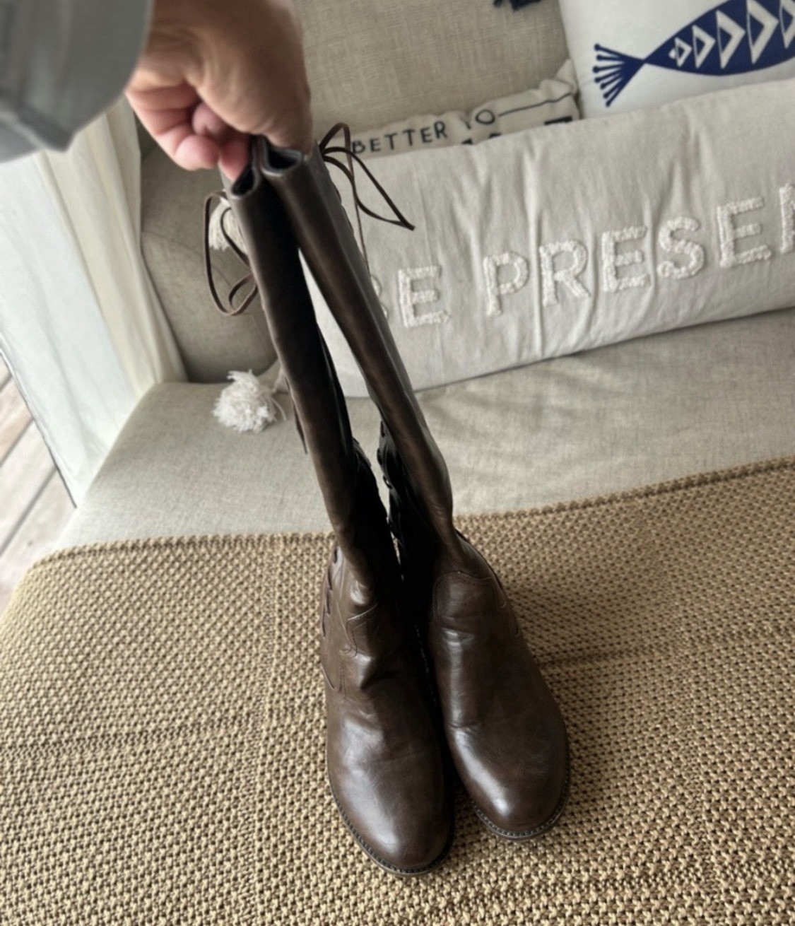 Brown Over-the-Knee Lace-Up Boots | Block Heel | Size 11 Wide