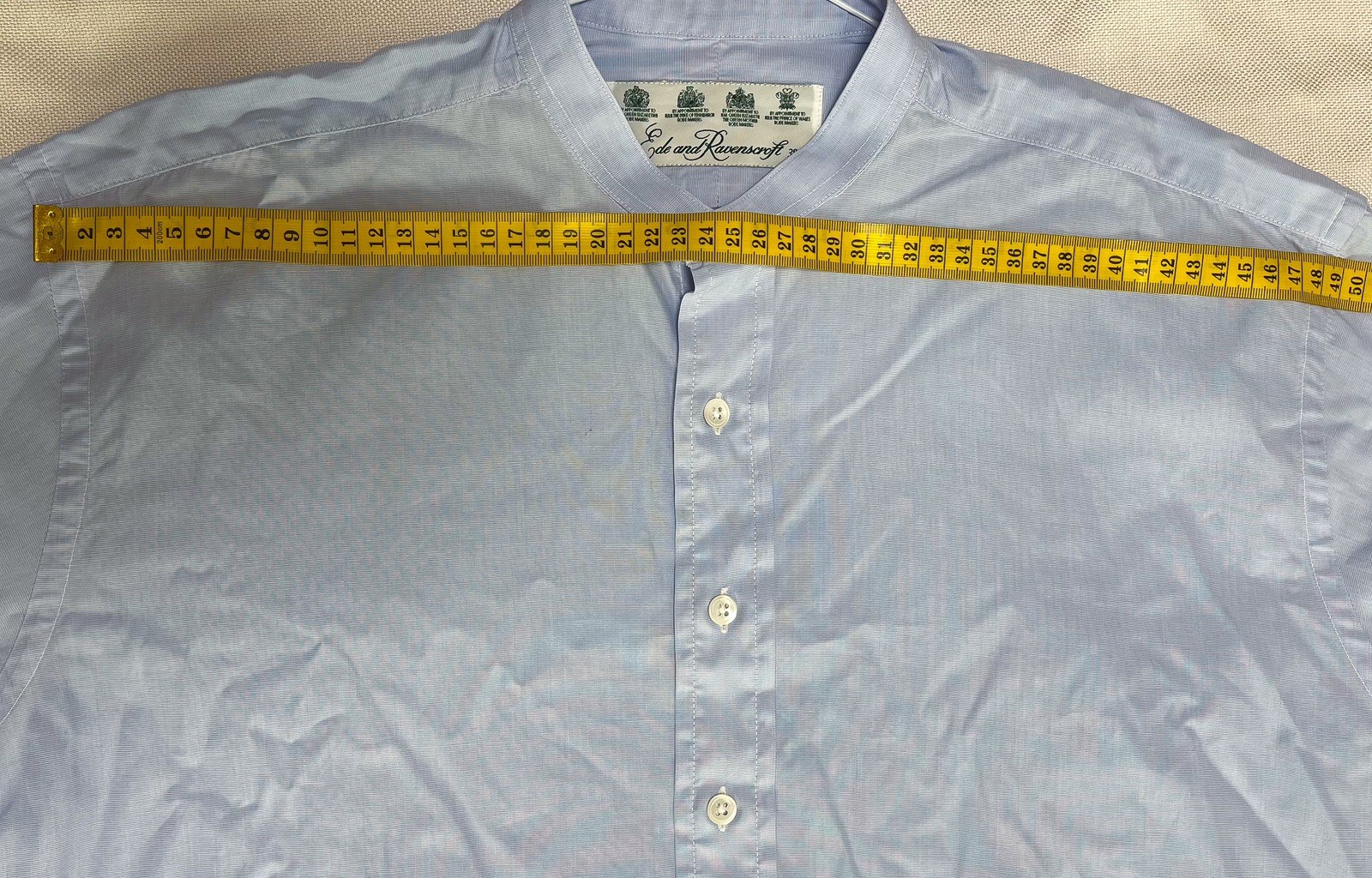 Ede & Ravenscroft Grandad Collar Shirt 15.5 39 Light Blue Cotton Royal Warrants