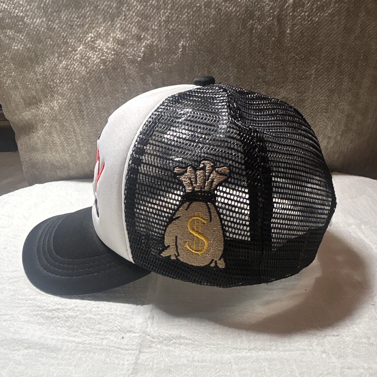 Black White Red Money Theme Mesh Back Adjustable Trucker Hat Men One Size