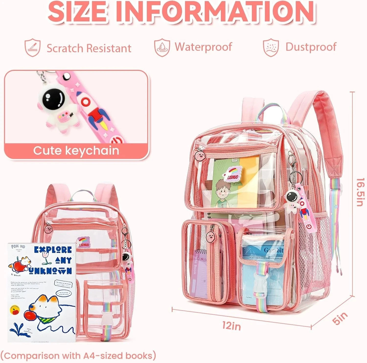 Clear Backpack Heavy Duty Transparent Backpacks Stadium Approved Women Men Kids