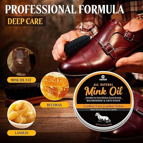 MEKER Mink Oil for Leather Boots, Leather Conditioner and Cleaner 3.52 oz-All-Na