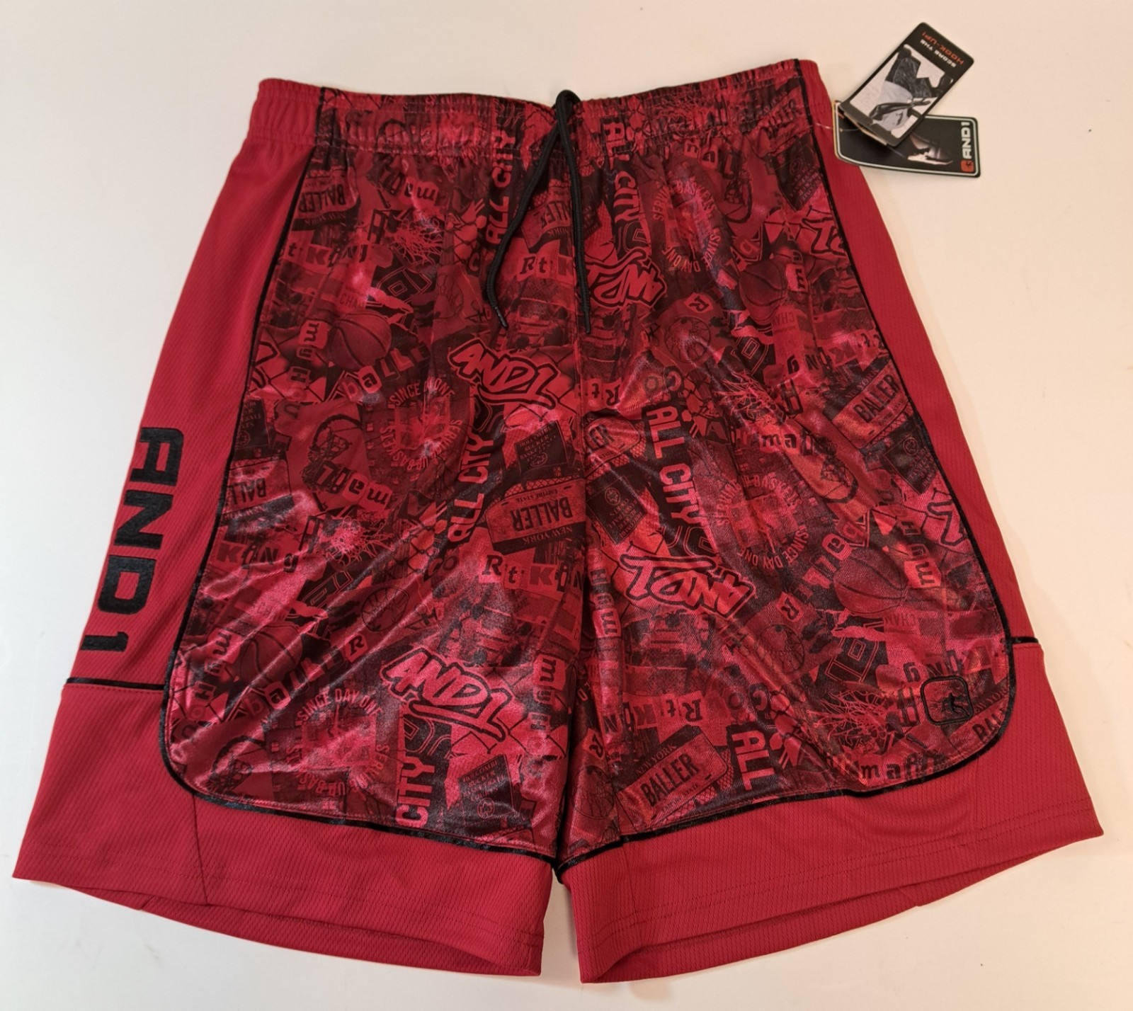 And1 Mens Shorts Basketball Gym Core 11″ Inseam S M L 2XL 3XL Black RED New