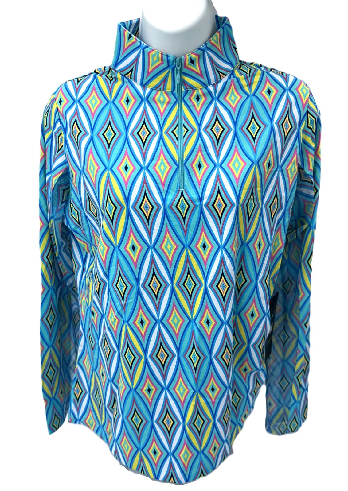 $101 IBKUL Women’s Romina Print Long Sleeve Mock Neck Top-Seafoam-Medium-New Tag