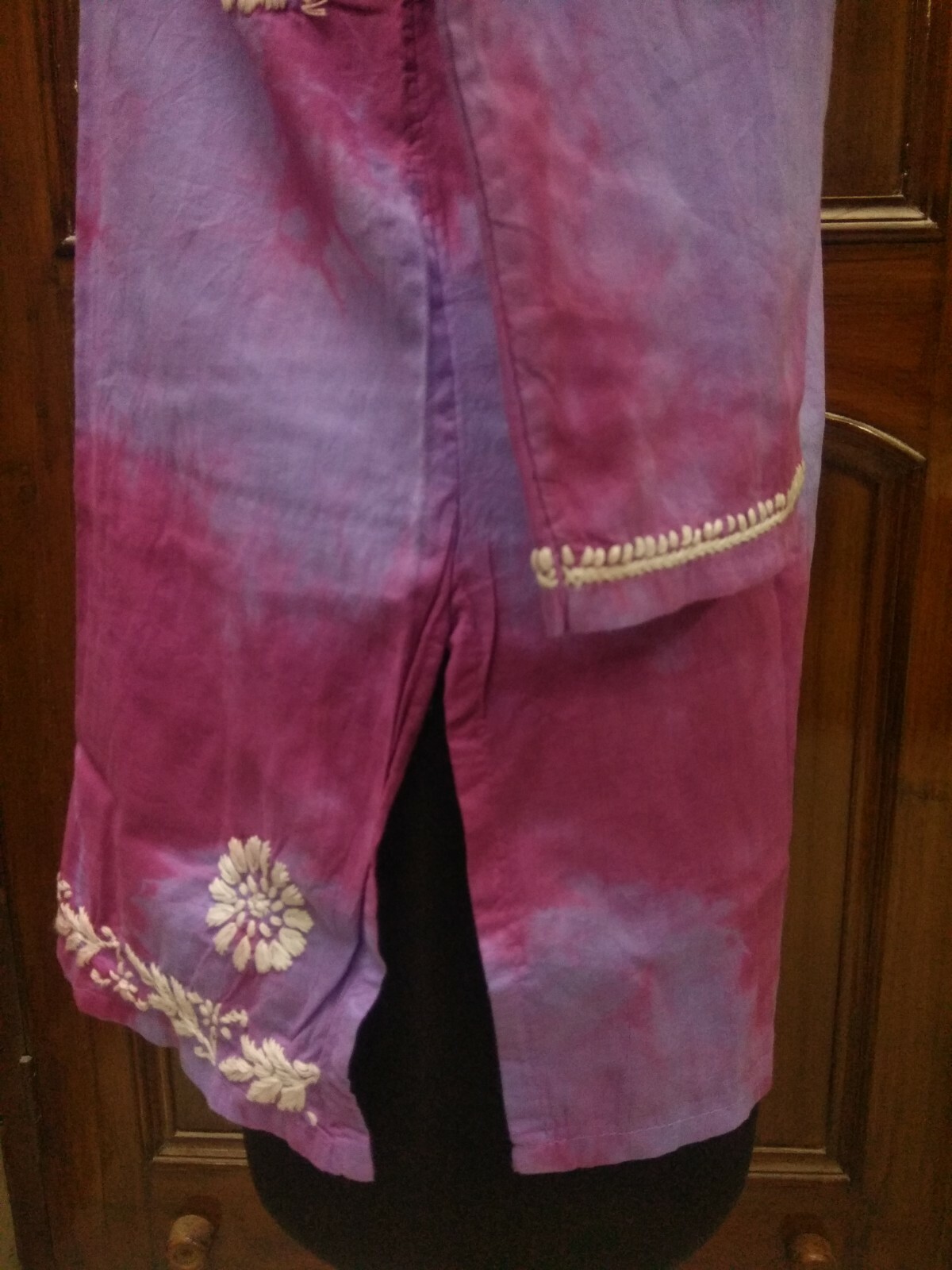 TIE DYE S 38″ L 42″ CHIKAN EMBROIDERY 100%COTTON ETHNIC TOP HANDMADE KURTA KURTI
