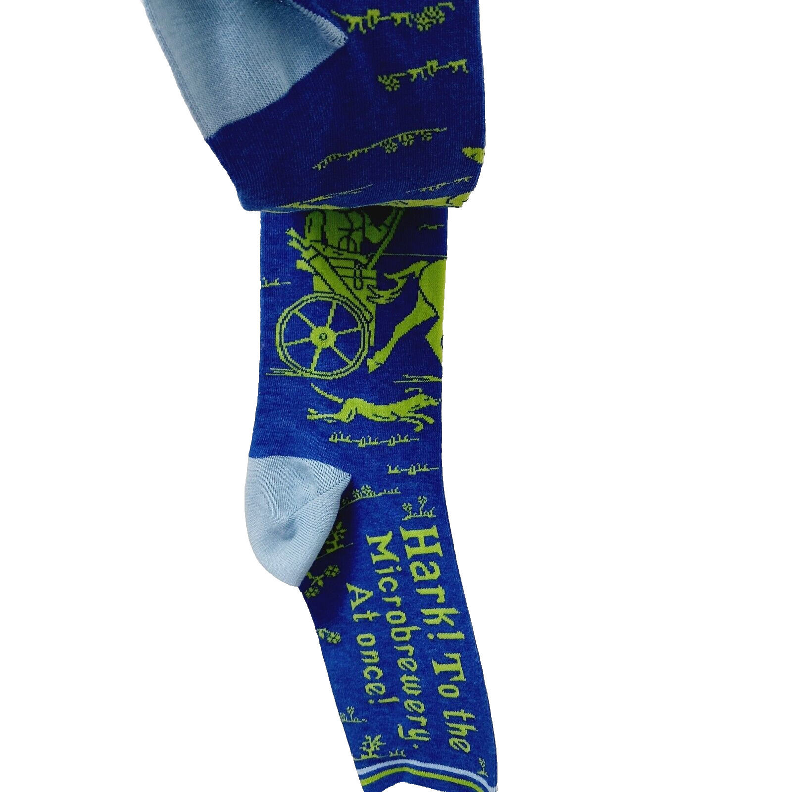 Sock Blue Q Crew Men Hark Microbrewery Chariot Horse Roman Greek Cotton Comfort
