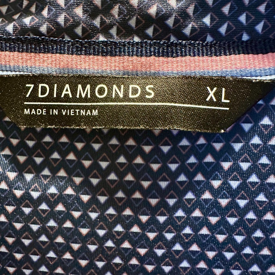 7D 7 Diamonds Mens XL Blue Geometric Core Polo Shirt 4 Way Stretch Performance