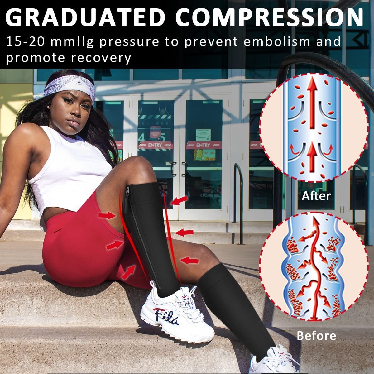 Zipper Compression Socks Stockings Women Men Knee High Socks 20-30 mmHG Open