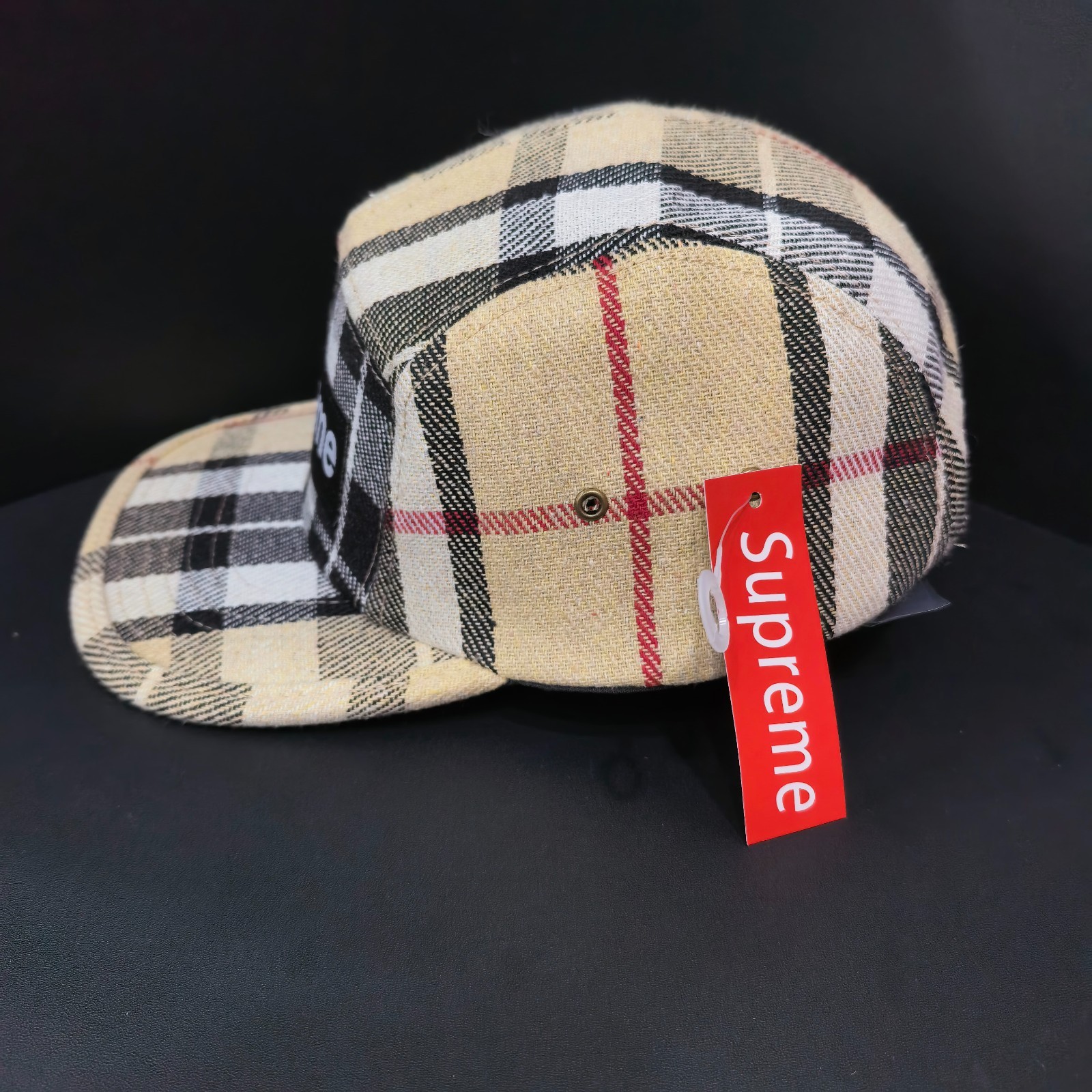Supreme Beige Checkered Flat-Brim Cap Adjustable