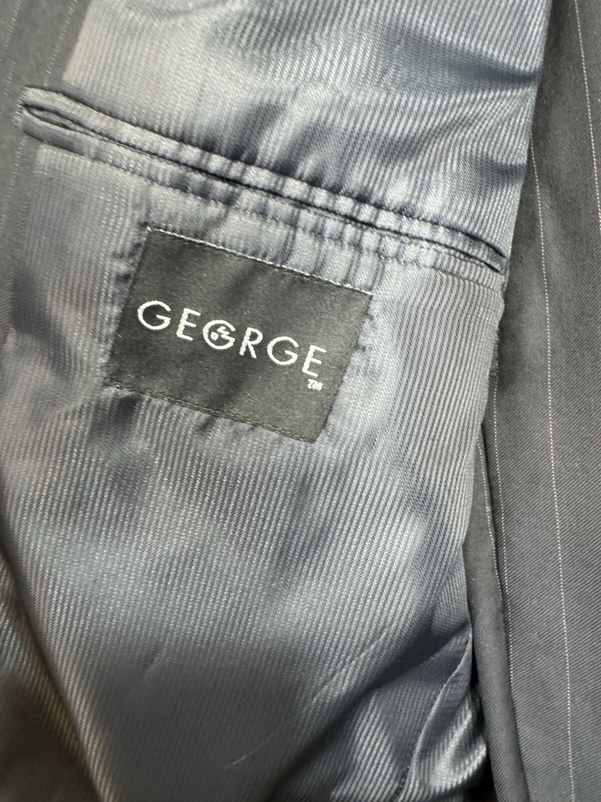 George Men’s Navy Blue Pinstripe Suit 42R 36 x 27 Three Button Blazer Trousers