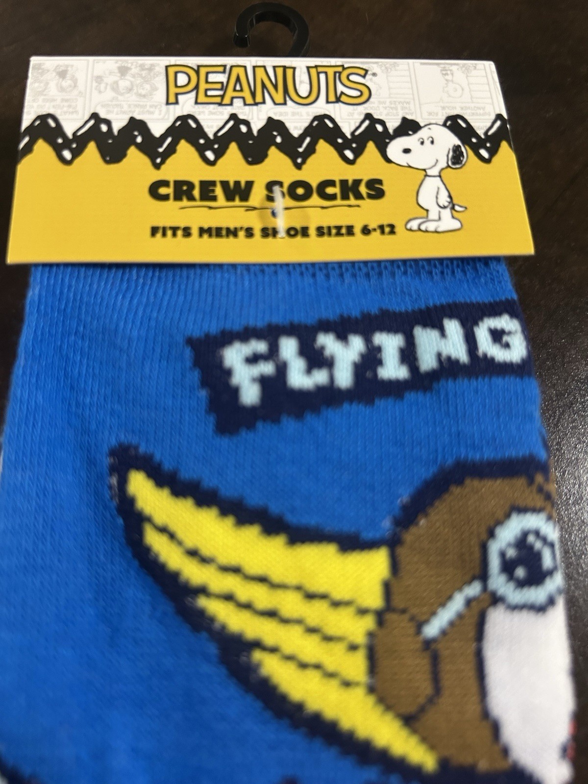 Peanuts Flying Ace Snoopy Crew Socks Mens Shoe Size 6-12 Blue Cartoon Novelty