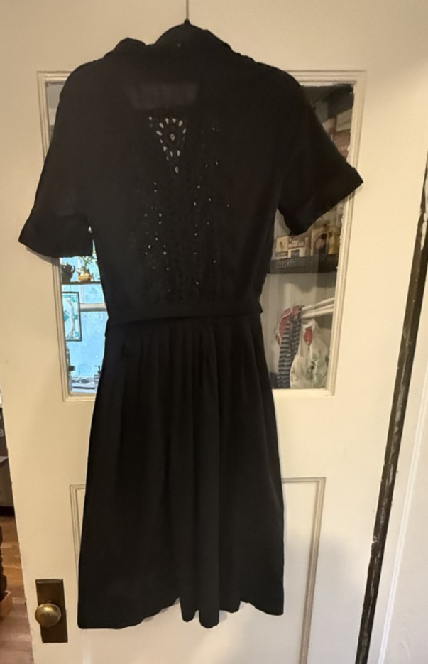 Vintage 1940’s 50’s Bllack Eyelet Dress Bust 38 Waist 25 Cay Artley