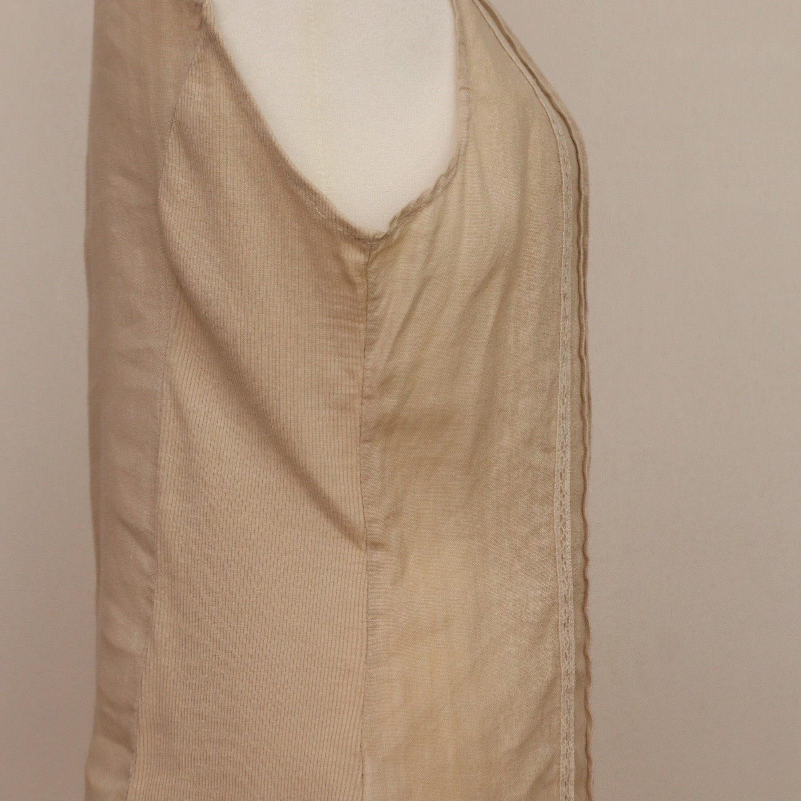 Lina Tomey Made in Italy Women’s Large Slevless Blouse 100%Linen 95%Cotton Beige