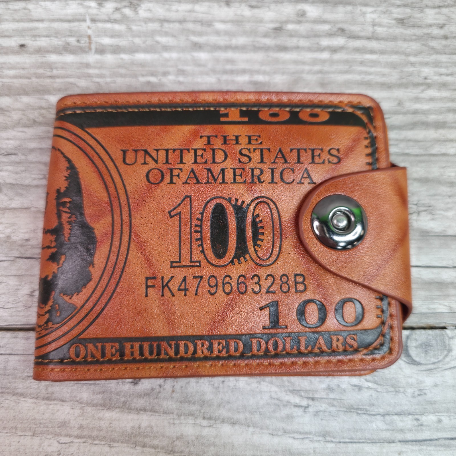 $100 Dollar Bill Print Faux Leather Printed Bifold Novelty Wallet