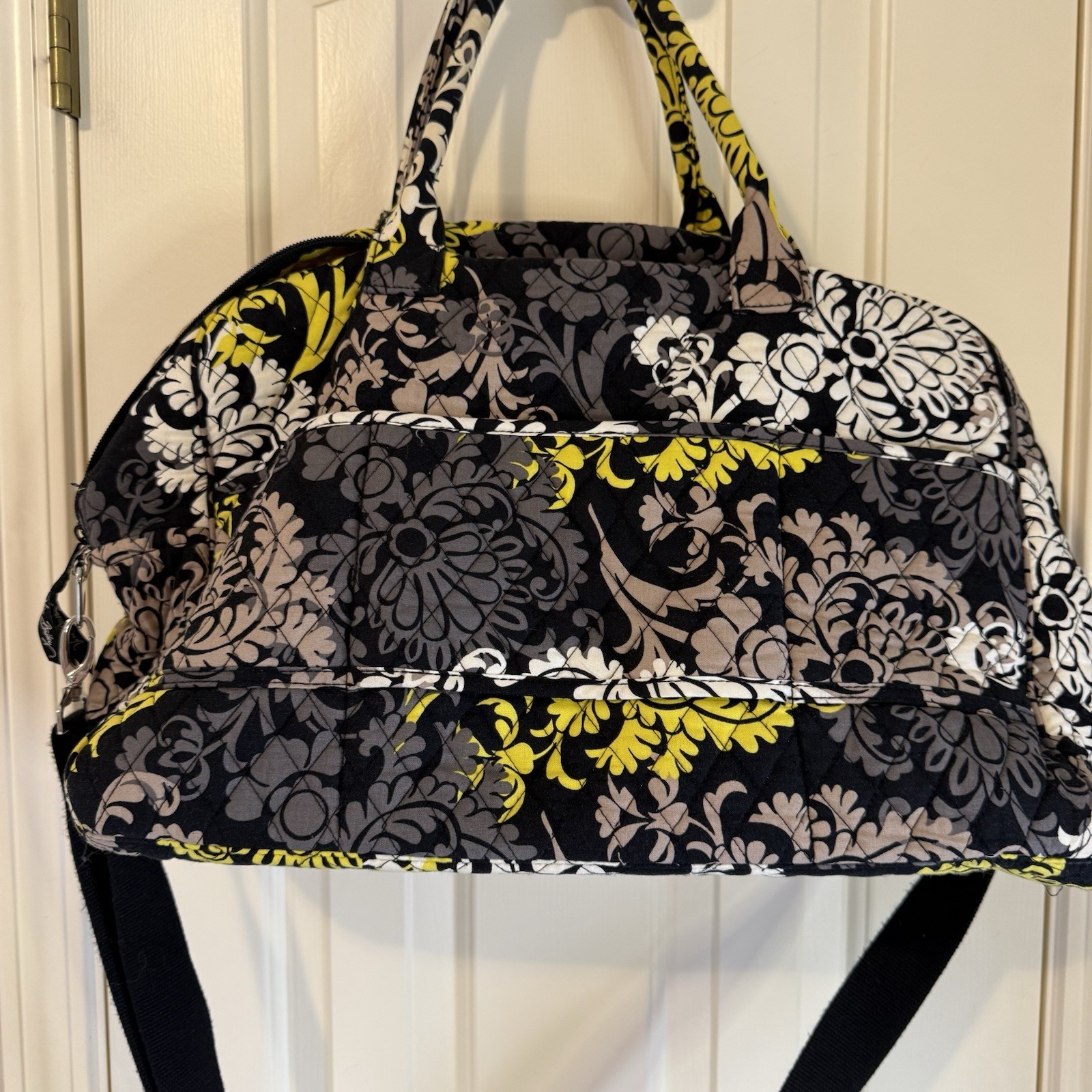 Vera Bradley Fanfare Traveler Weekender Bag Black White Yellow Boho Paisley