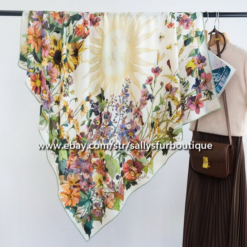 Sallys 70% Cashmere & 30% Silk Wrap Scarf Flowers Print Double Face Shawl 53″