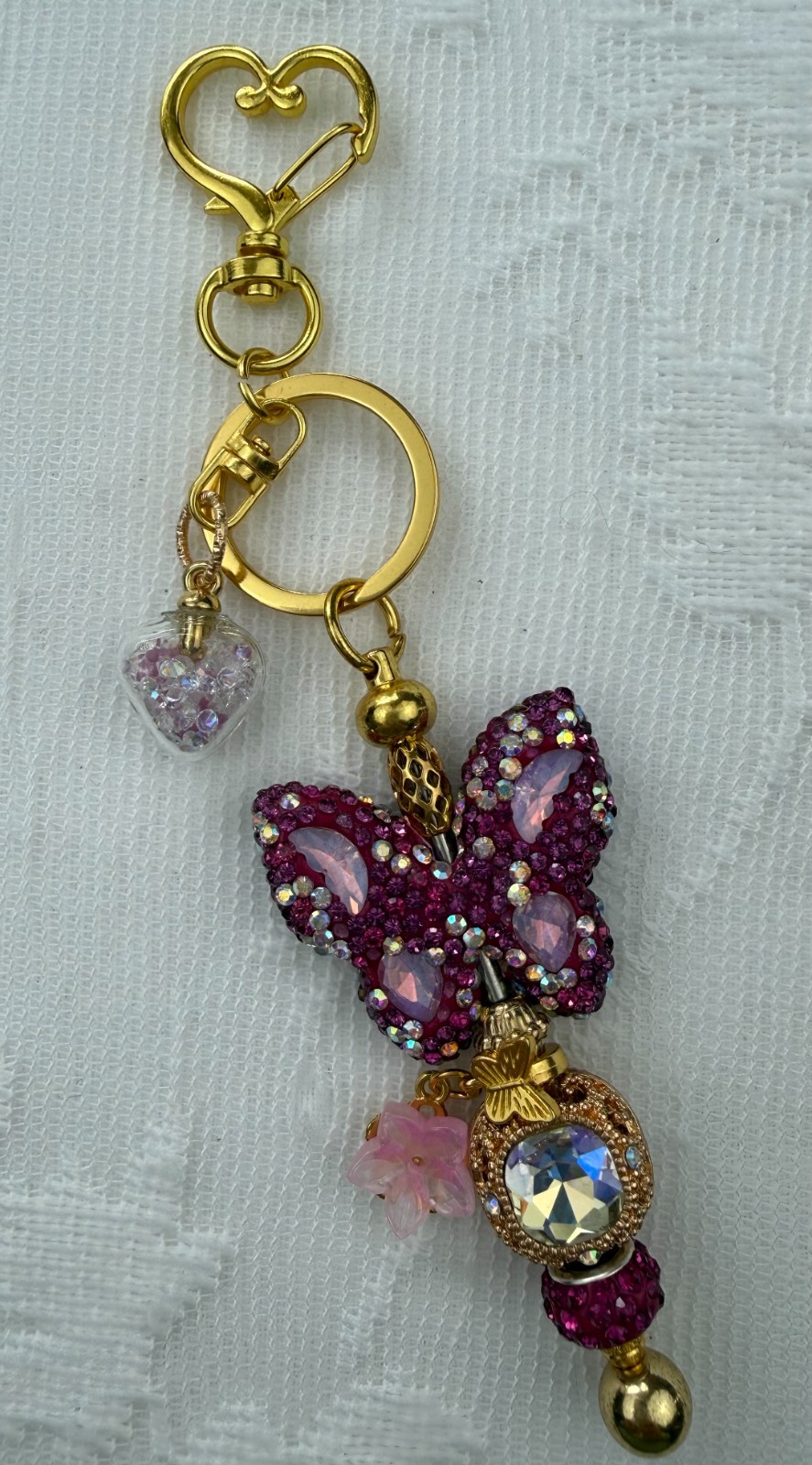 Hand made beaded key chain/Bag charm! Bling. Butterfly. Gifts. Basket filler.