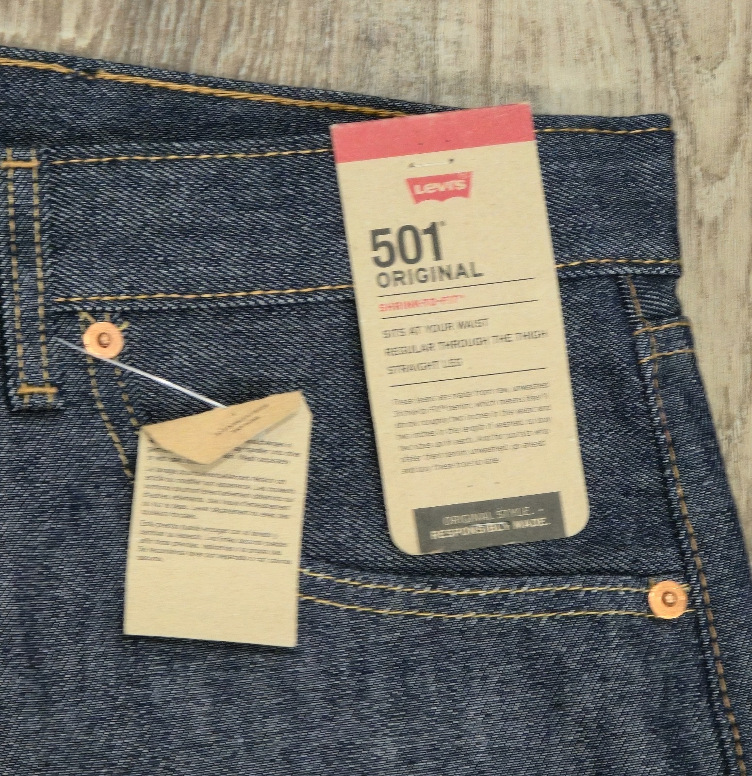 NWT Levi’s 501 Original Shrink-To-Fit Men’s Jeans Dark Wash 46×32 Rigid Straight