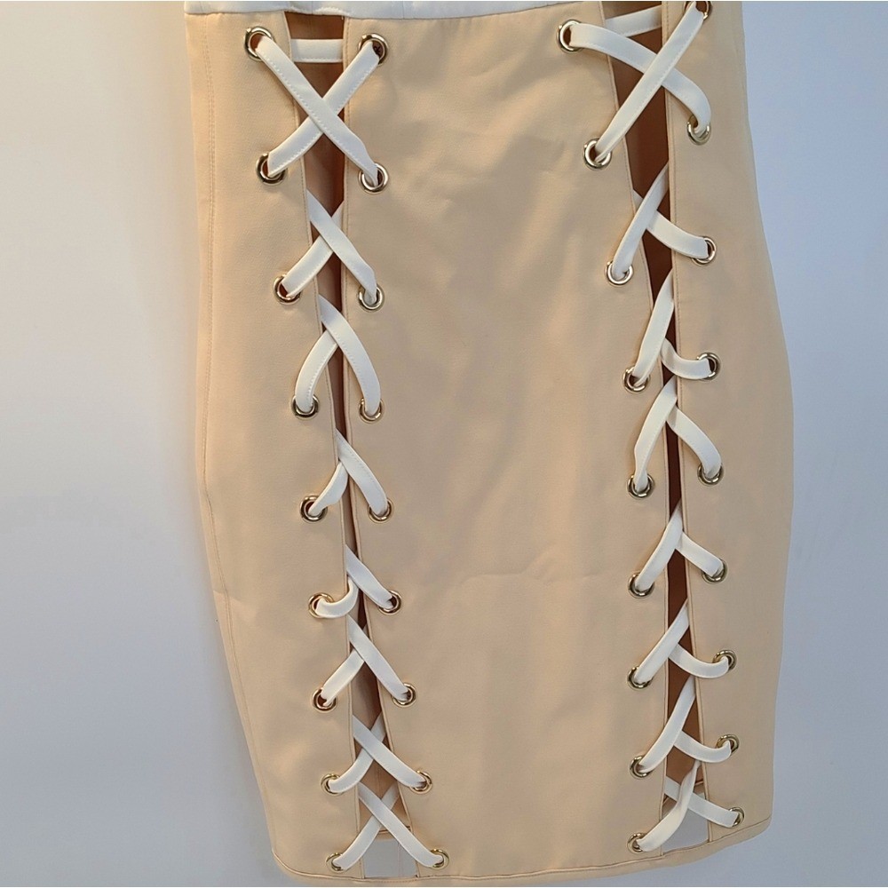 House of cb omari white and nude criss cross corset dress new size xsmall XS