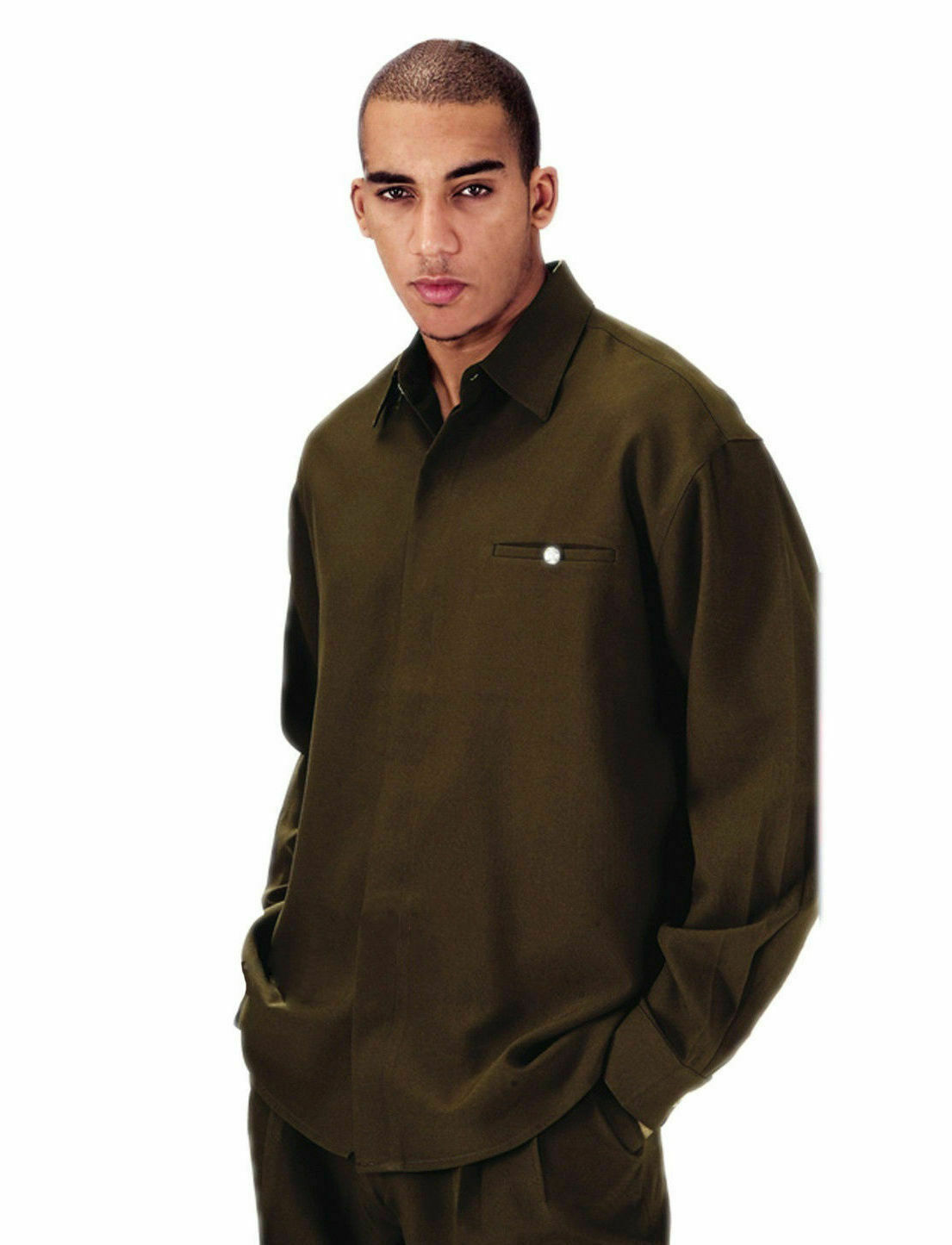 Men’s 2pc Walking Suit Long Sleeve Casual Shirt & Pants Set Solid 8 Colors 2612