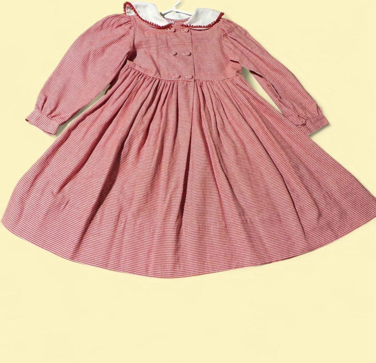 Kelly’s Kids Girls Size 5 Red/White Gingham Puff Sleeve Peter Pan Dress