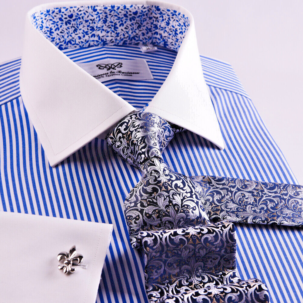 Best Seller Blue Stripe WInchester Shirt With Blue Floral Inner Lining Restocked