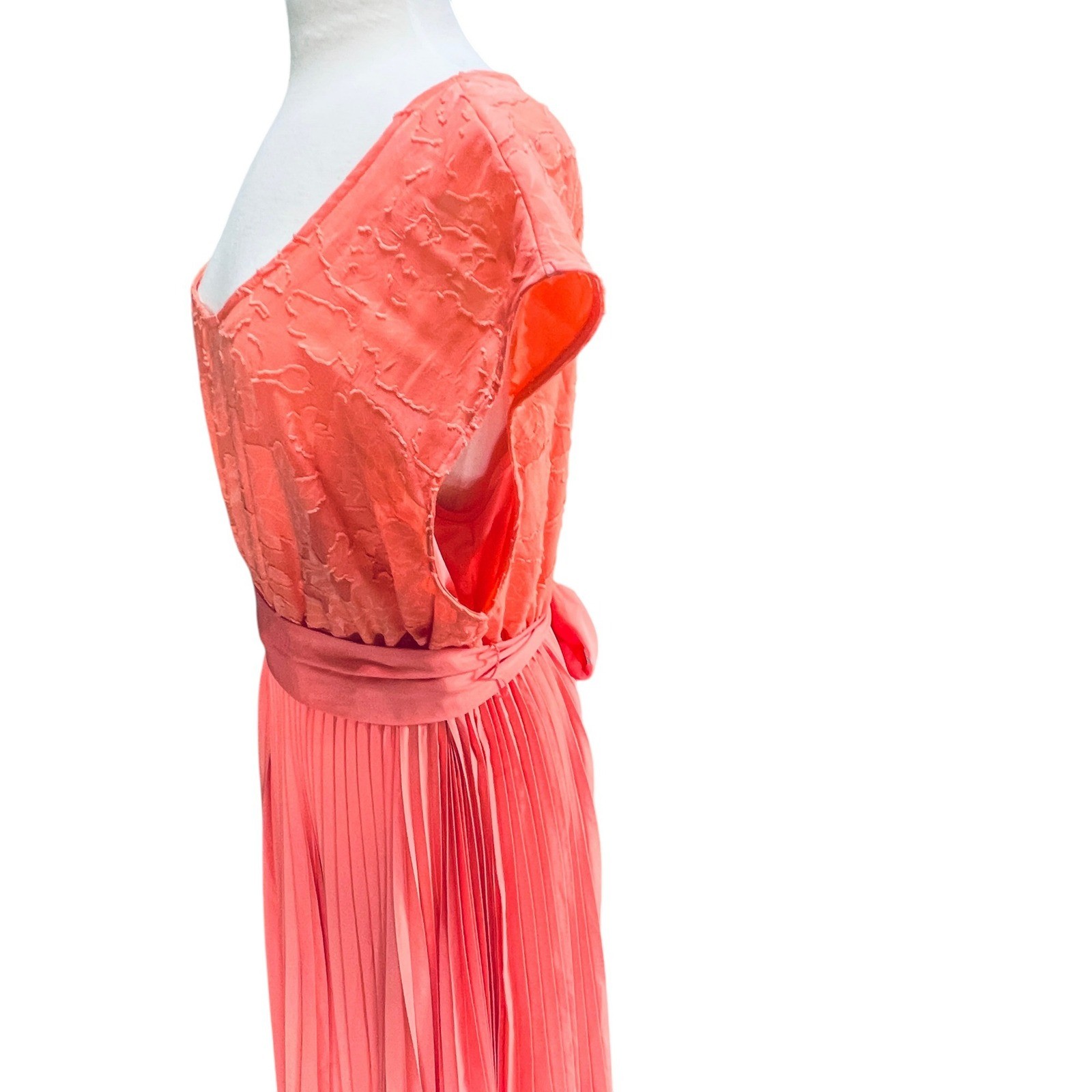 Lane Bryant Coral Lace Floral Burnout Pleated Dress NWT Plus Sz 18/20 Boxy Tie