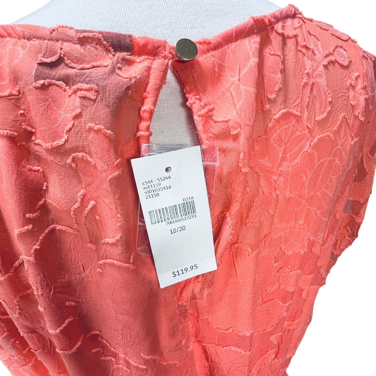 Lane Bryant Coral Lace Floral Burnout Pleated Dress NWT Plus Sz 18/20 Boxy Tie