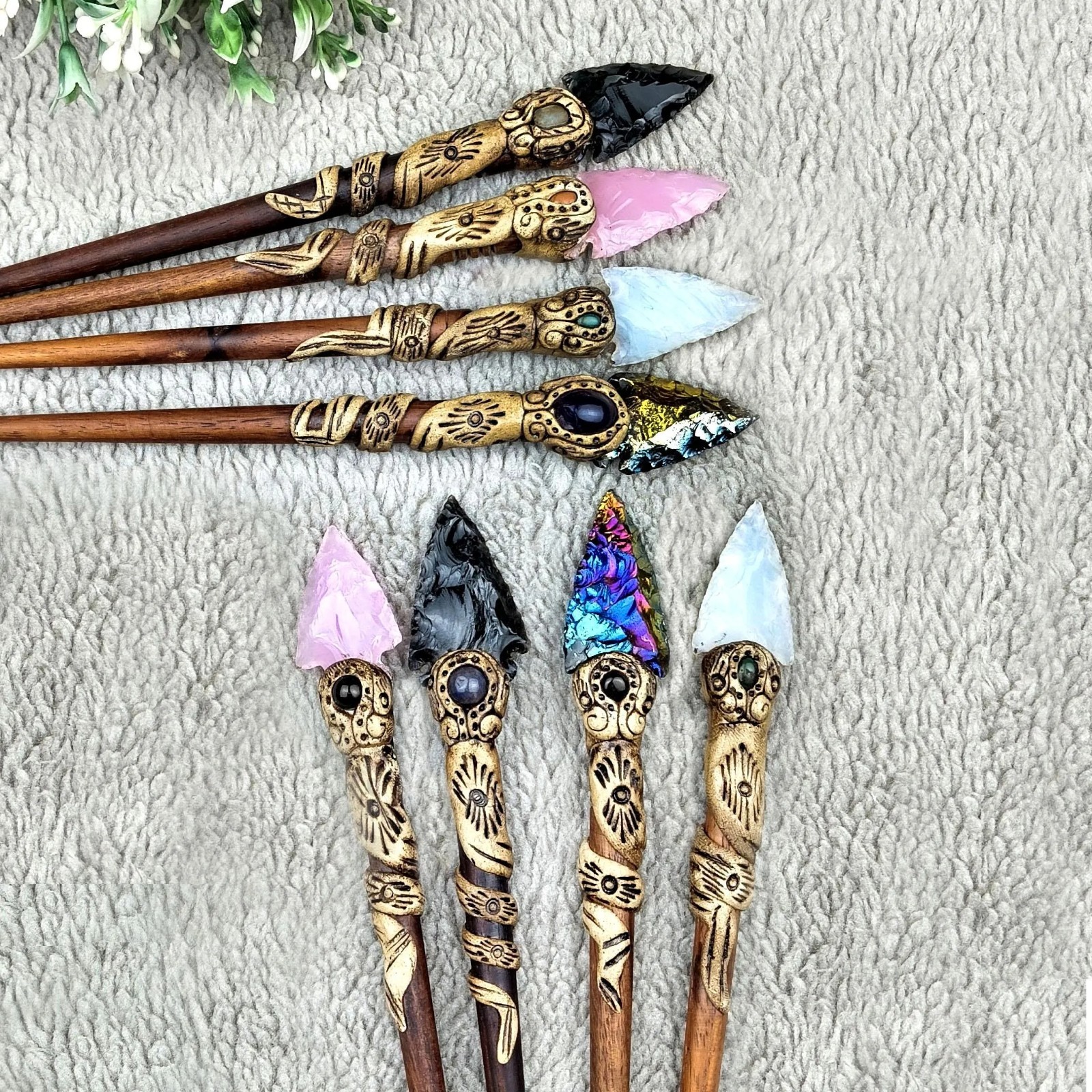 Opalite Arrowhead Hair Stick: Carved Crystal Healing Stone wholesale lot